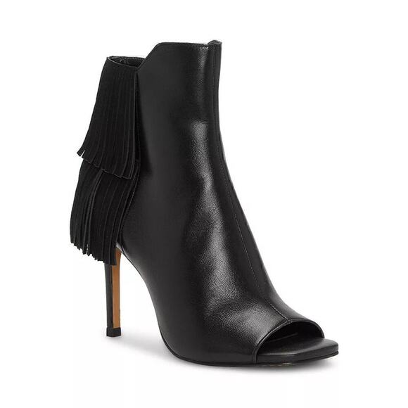 Vince Camuto Amenala Booties High Heeled Ankle Leather Fringe Black NWT Size 6.5 - Picture 1 of 6